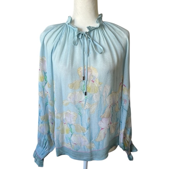 NWT Anthropologie Blank Ice Blue Floral Long Sleeve Chiffon Blouse XS Reg. $143 - Picture 6 of 12